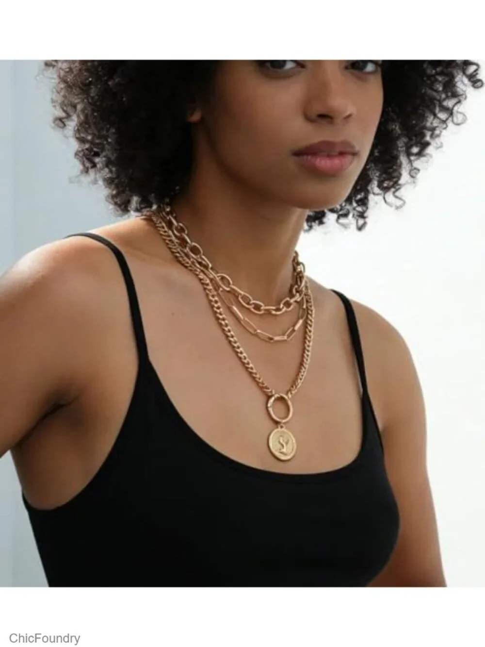 Vintage Chunky Gold Layered Necklace Set 3 Pack Statement Jewelry Women